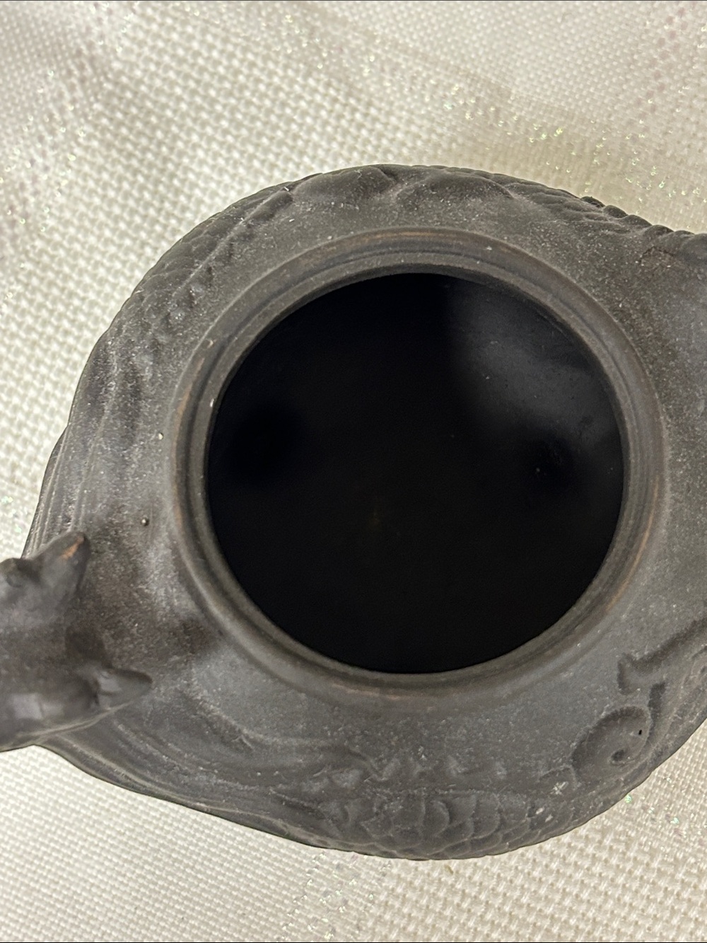 Dragon-Handled Black Ceramic Teapot - marked Zhongguo Yixing image 3